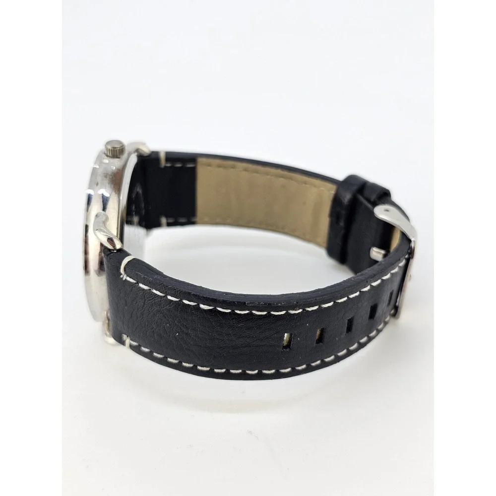 Men Easy Read Analog Watch 41MM White Dial Black Faux Leather Bands New‎ Battery
